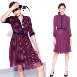 J CREW Silk Pink Navy Houndstooth Silk Shirt Dress 0